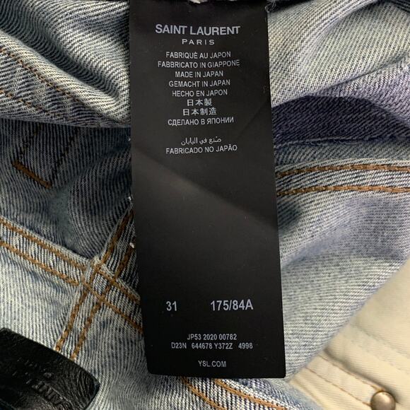 SAINT LAURENT Size 31 Blue Distressed Cotton Tapered Zip Fly Jeans - Picture 7 of 9